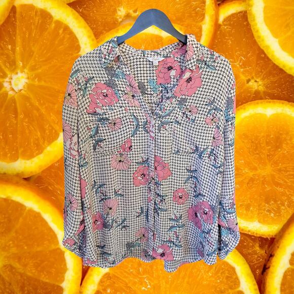 Candies Grandma Chic Floral with Front Ruffle Button Up Shirt Size 2XL - Picture 2 of 7